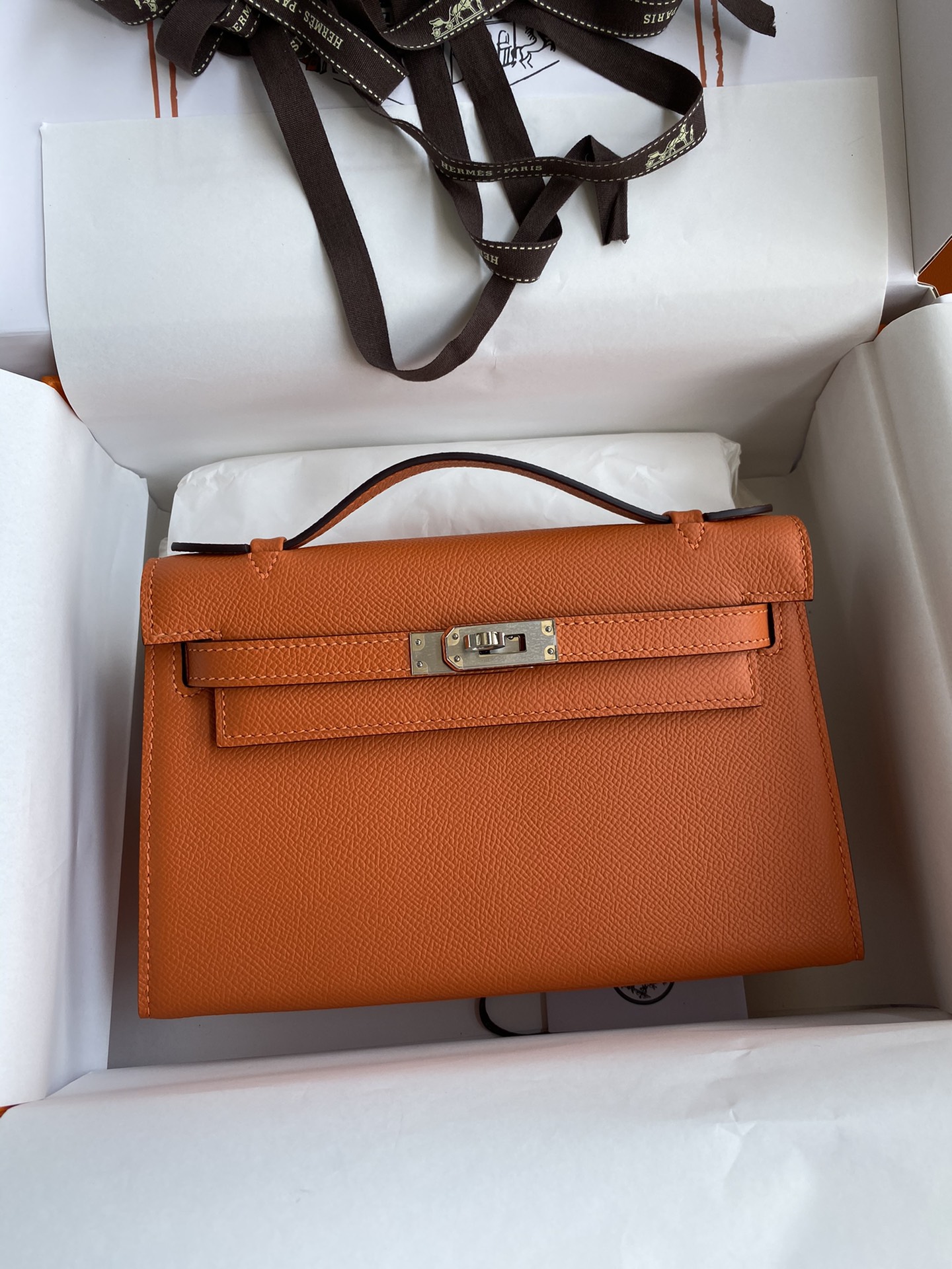 Hermes Mini Kelly Pochette 22cm Bag In Orange Epsom Leather